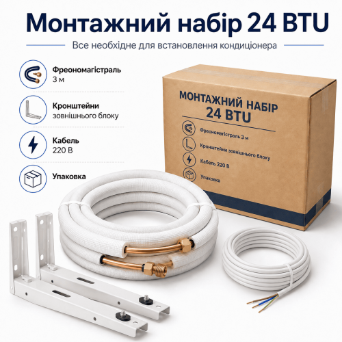 Монтажний набір для кондиціонера 24 BTU — фреономагістраль 3 м, кронштейни та кабель