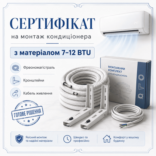 Сертификат на монтаж кондиционера с материалом 07-12 BTU