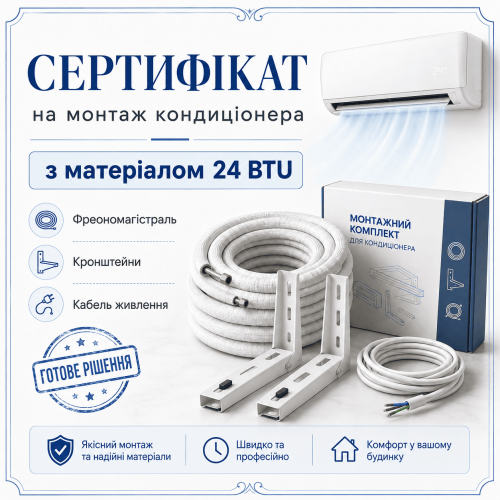 Сертификат на монтаж кондиционера с материалом 24 BTU