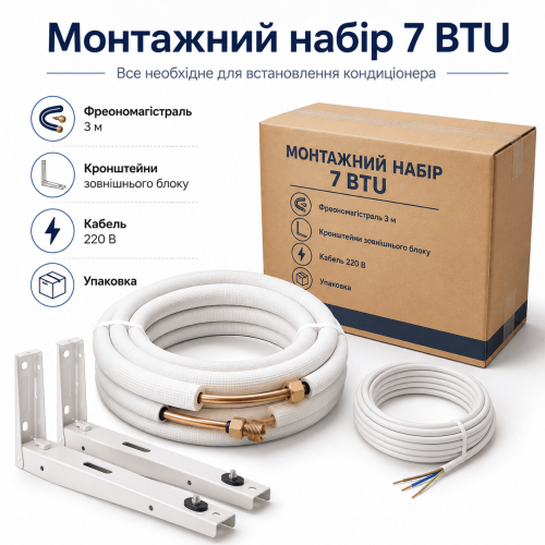 Монтажний набір для кондиціонера 7 BTU — фреономагістраль 3 м, кронштейни та кабель