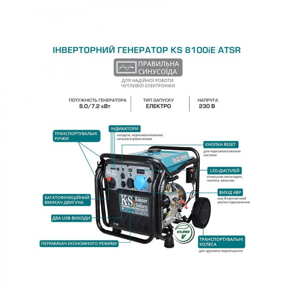 Інверторний генератор 8 кВт Konner & Sohnen KS 8100iE ATSR