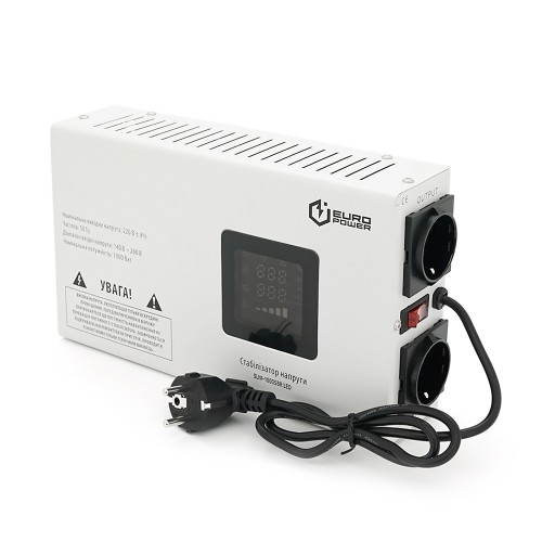 Стабілізатор напруги релейний настінного монтажу Europower SLIM-1000SBR LED, 1000VA 700W, 140-270Vac, SHUKO 2, Q1