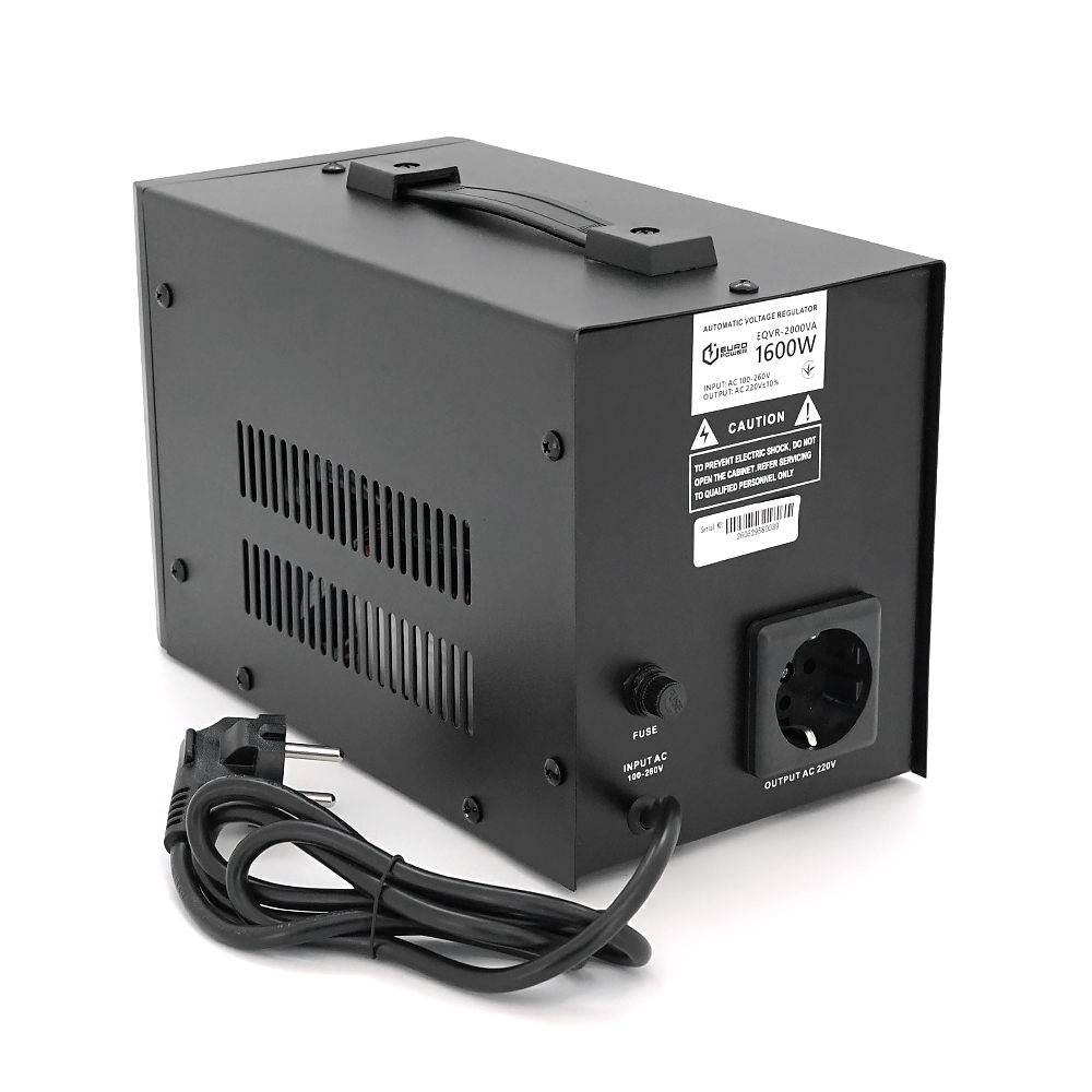 Стабілізатор напруги релейний Europower EQVR-2000VA LCD, 1600W, AC 100V-260V, 50Hz/60Hz, aluminum, ≤50dB, 680x330x220mm, 4.4kg, Q4