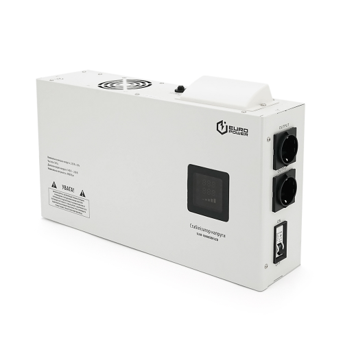 Стабілізатор напруги релейний настінного монтажу Europower SLIM-10000SBR LED, 10KVA 9000W, 140-270Vac, 2SHUKO, Q1 (515*270*205) 13.5 кг