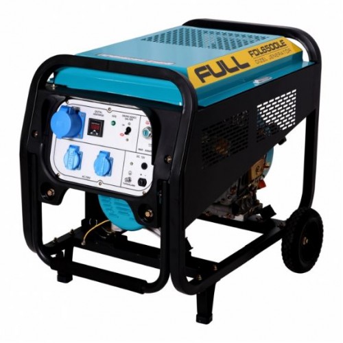 Генератор дизельний FULL FDL6500LE, 1-фазний 230V, 50Hz, 6.2kVA/5kW, бак 12,5 л, витрата 1,6 л/год, пуск: ручний/стартер (без АКБ), 825х650х545 мм, 113 кг