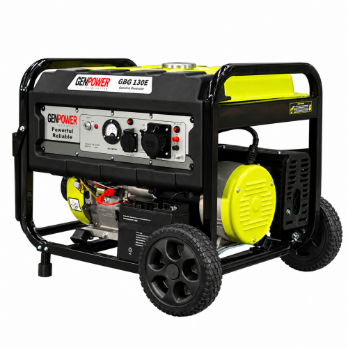 Генератор бензиновий GENPOWER GBG 130E, 1-фазний 230V, 50Hz, 13kVA/10.4kW, бак 27 л, витрата 3,29 л/кВт·год, пуск: стартер і ручний (без АКБ) / AVR, 700х530х560 мм, 92 кг