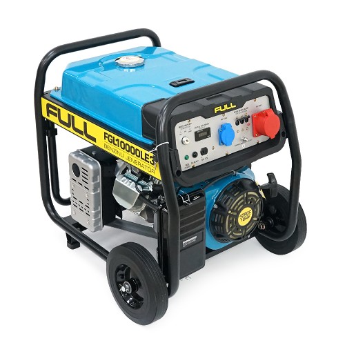 Генератор бензиновий FULL FGL10000LE3, 3-фазний 380/220V, 50Hz, 10kVA/8kW, бак 28 л, витрата 3 л/год, пуск: ручний/стартер (без АКБ), 720x530x610 мм, 87 кг