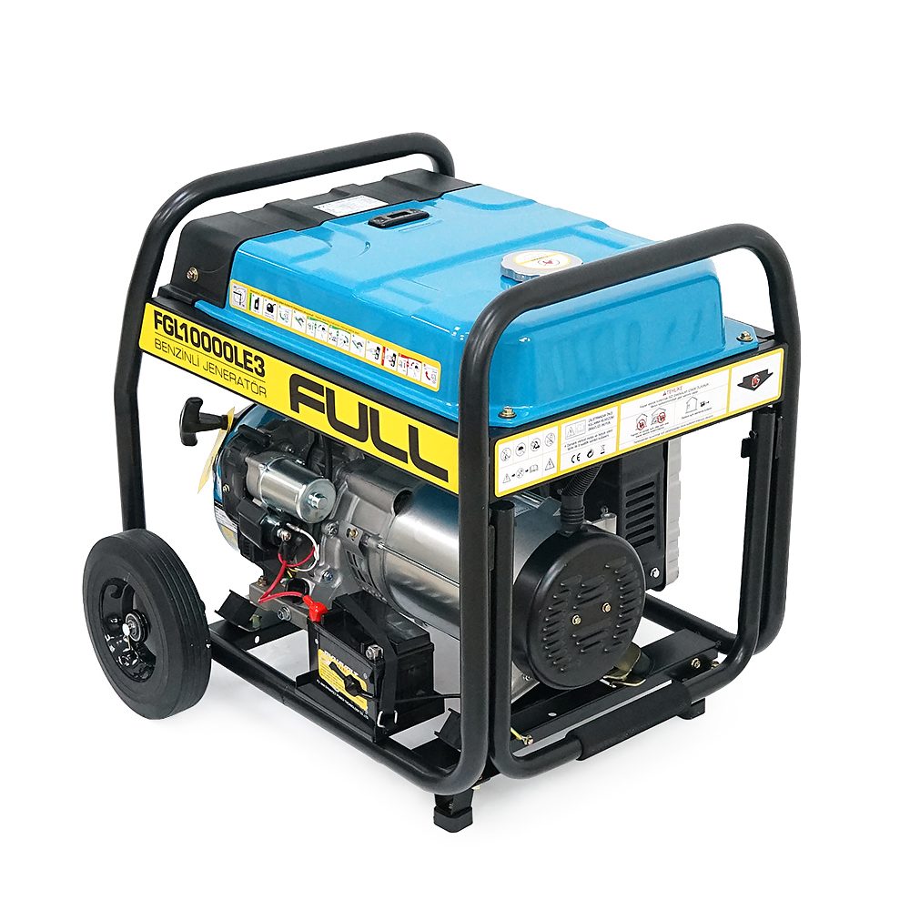 Генератор бензиновий FULL FGL10000LE3, 3-фазний 380/220V, 50Hz, 10kVA/8kW, бак 28 л, витрата 3 л/год, пуск: ручний/стартер (без АКБ), 720x530x610 мм, 87 кг