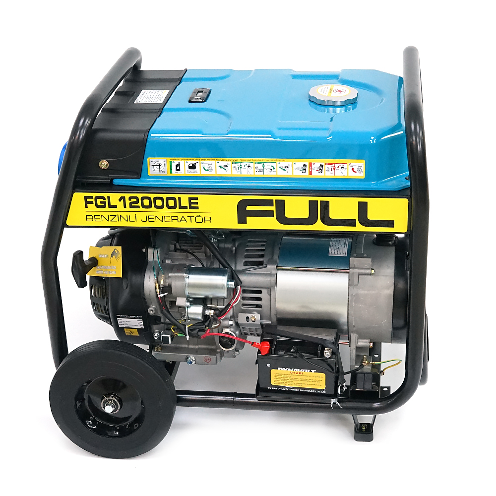 Бензиновий генератор FULL FGL 12000LE, 1-фазний 230 В, 50 Гц, 12 кВА/9,0 кВт, бак 28 л, витрата 3 л/год, ручний/стартер (без АКБ), 720x530x610 мм, 92 кг