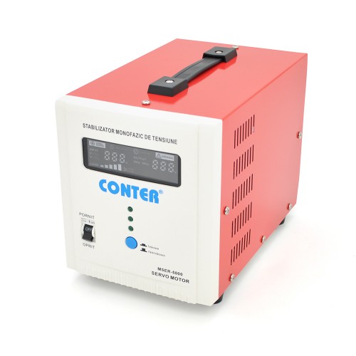 Стабілізатор напруги Conter MSER 5000 VA-V2/3750W однофазний, сервопривід, монтажу підлоги, LED дисплей, діапазон 130-260V, AC230±3%, 2*Shuko, 9.9kg