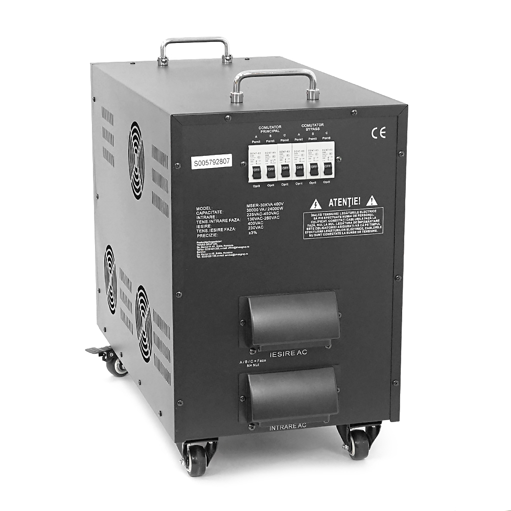 Стабілізатор напруги Conter MSER-30KVA/24KW- 400V-V2 трифазний, сервопривід, монтажу підлоги, LED дисплей, діапазон 225-450V, AC400±3%, колодка, 302x542x415 mm, 58kg