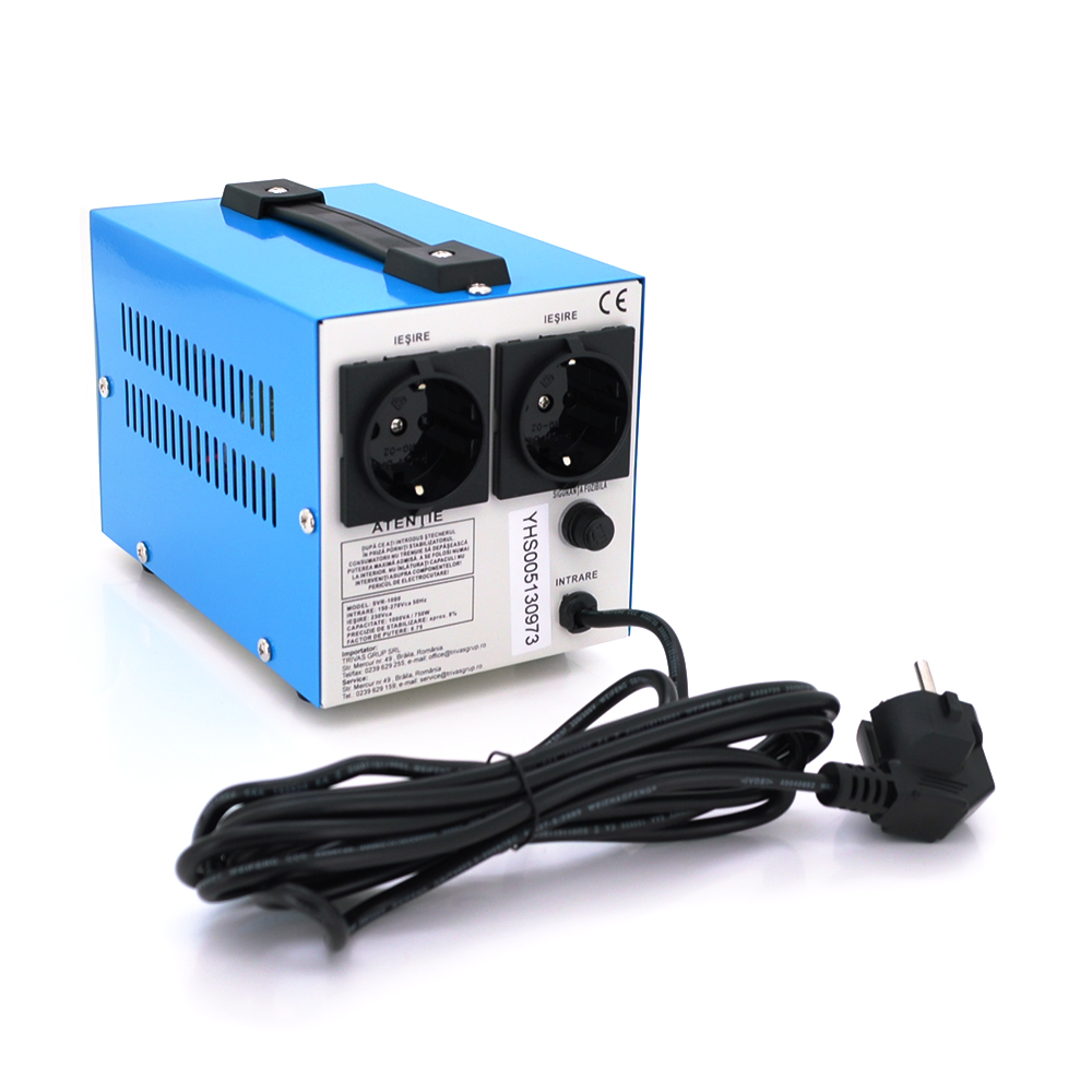 Стабілізатор напруги релейний Westech SVR-1000VA/750W однофазний, напольного монтажу, LED дисплей, діапазон 150-270V, AC230±8%, 2*Shuko, Q8