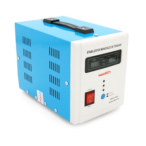 Стабілізатор напруги Westech MSER 2000 VA-V2/1600W однофазний, сервопривід, монтажу підлоги, LED дисплей, діапазон130-260V, AC230±3%, 2*Shuko, 5.2kg