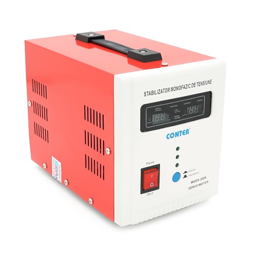 Стабілізатор напруги Conter MSER 2000 VA-V2/1600W однофазний, сервопривід, монтажу підлоги, LED дисплей, діапазон130-260V, AC230±3%, 2*Shuko, 5.2kg