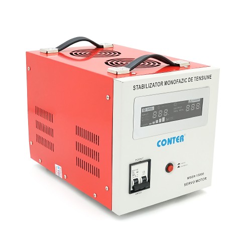 Стабілізатор напруги Conter MSER 15000 VA-V2/12000W однофазний, сервопривід, монтажу підлоги, LED дисплей, діапазон 130-260V, AC230±3%, клемна