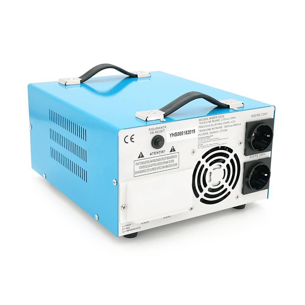 Стабілізатор напруги Westech MSER 5000 VA-V2/3750W однофазний, сервопривід, монтажу підлоги, LED дисплей, діапазон 130-260V, AC230±3%, 2*Shuko,