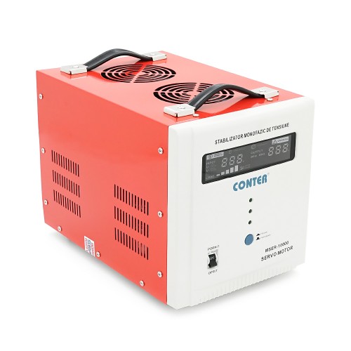 Стабілізатор напруги Conter MSER 10000 VA-V2/7500W однофазний, сервопривід, монтажу підлоги, LED дисплей, діапазон 130-260V, AC230±3%, клемна