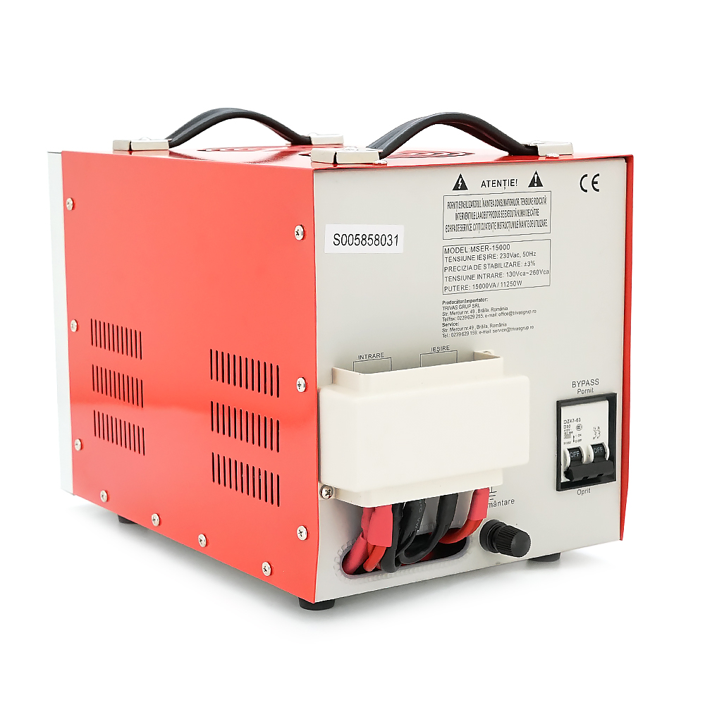 Стабілізатор напруги Conter MSER-15000-V2 трифазний, сервопривід, монтажу підлоги, LED дисплей, діапазон 225-450V, AC400±3%, колодка, 416x219x352 mm, 33.8kg
