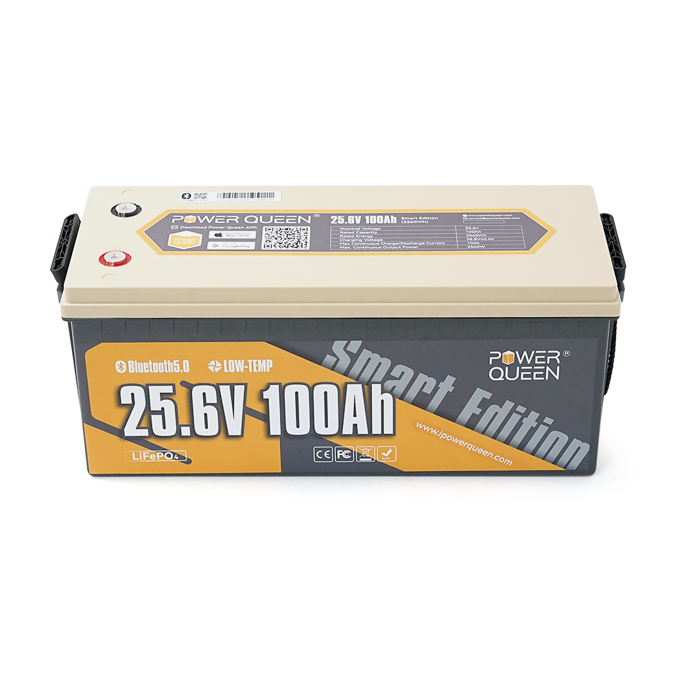 Акумуляторна батарея LiFePO4 Power Queen 25.6V 100Ah BT, 2560Wh, BMS 100A, BASIC-BT, ≥4000 циклів, 532*207*215mm, 21 kg