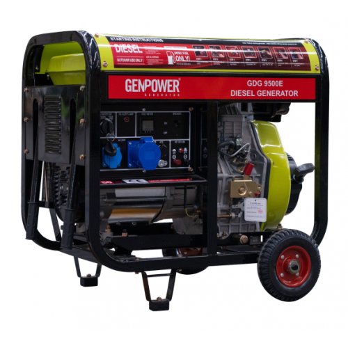 Генератор дизельний GDG 9500E, 1-фазний 230V, 50Hz, 8.8kVA/7kW, бак 30 л, витрата 0,28 л/кВтЧ, пуск: стартер/AVR, 750х650х750 мм, 121 кг