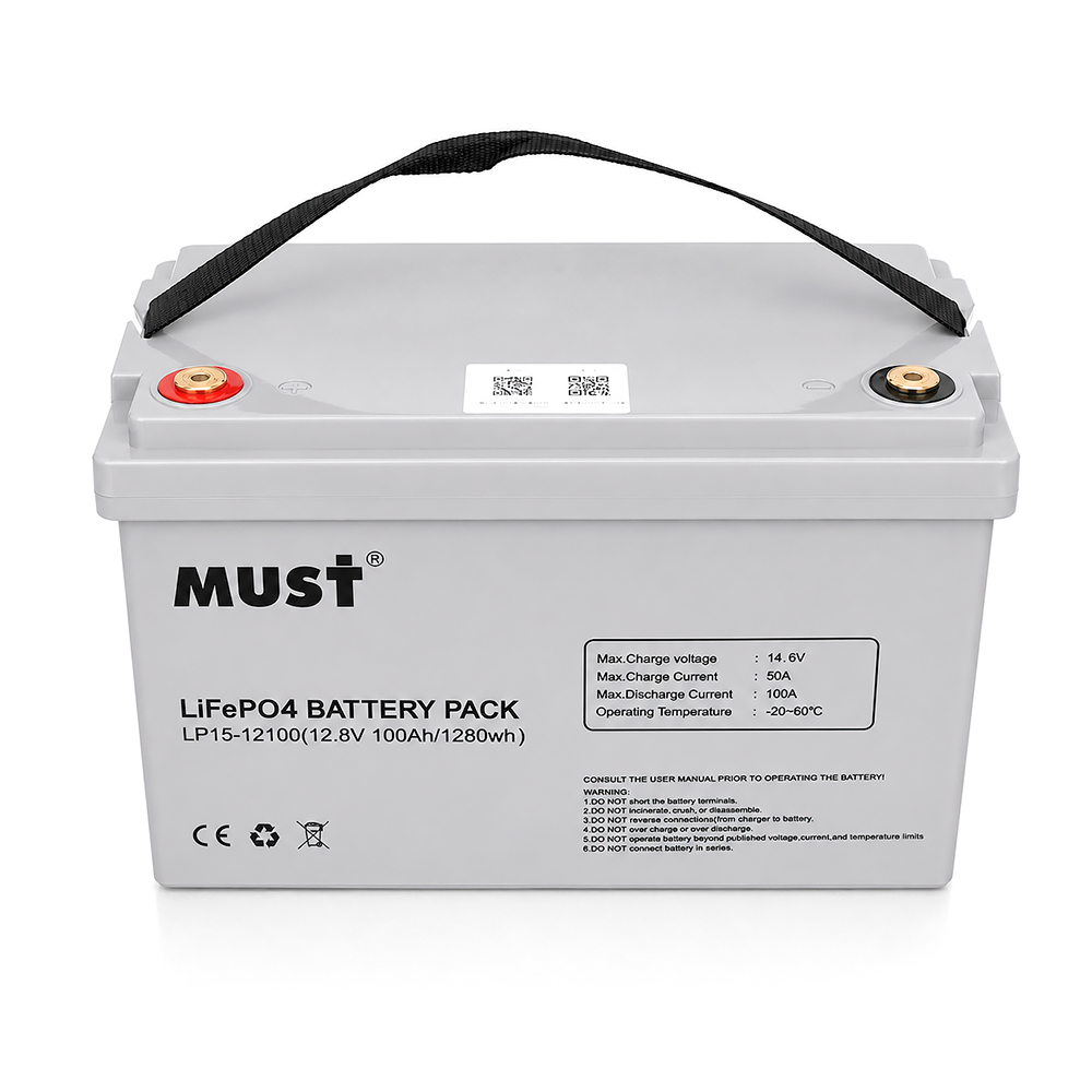 Акумуляторна батарея Must LiFePO4 LP15-12100 12,8V 100Ah, 1,28kWh, BMS50A@4S, 6000 cycles, 339x185x218, 12kg