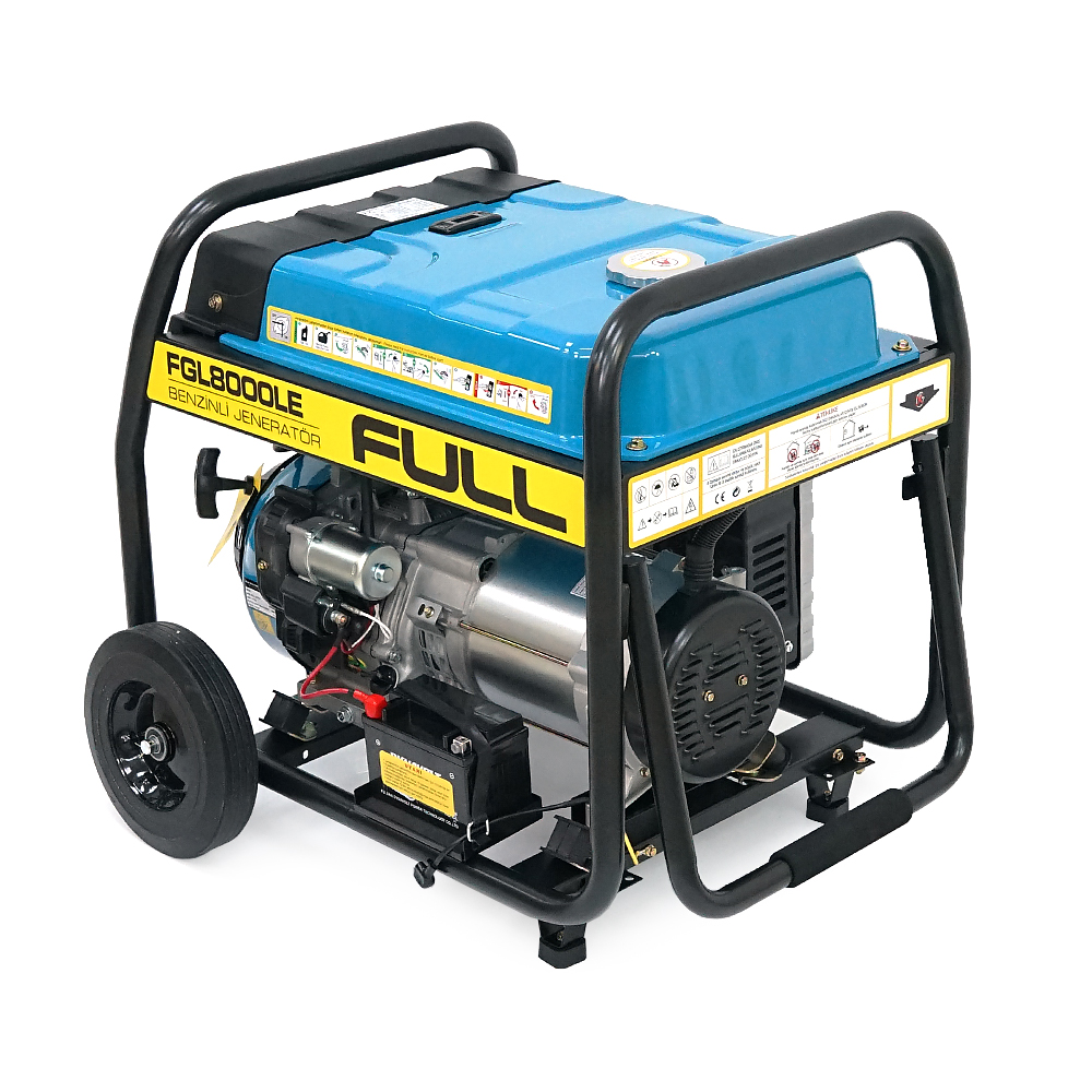 Генератор бензиновий FULL FGL 8000LE, 1-фазний 230V, 50Hz, 8.1kVA/6.5kW, бак 28 л, витрата 2.6 л/год, пуск: ручний/стартер (без АКБ), 720х530х610 мм, 78 кг