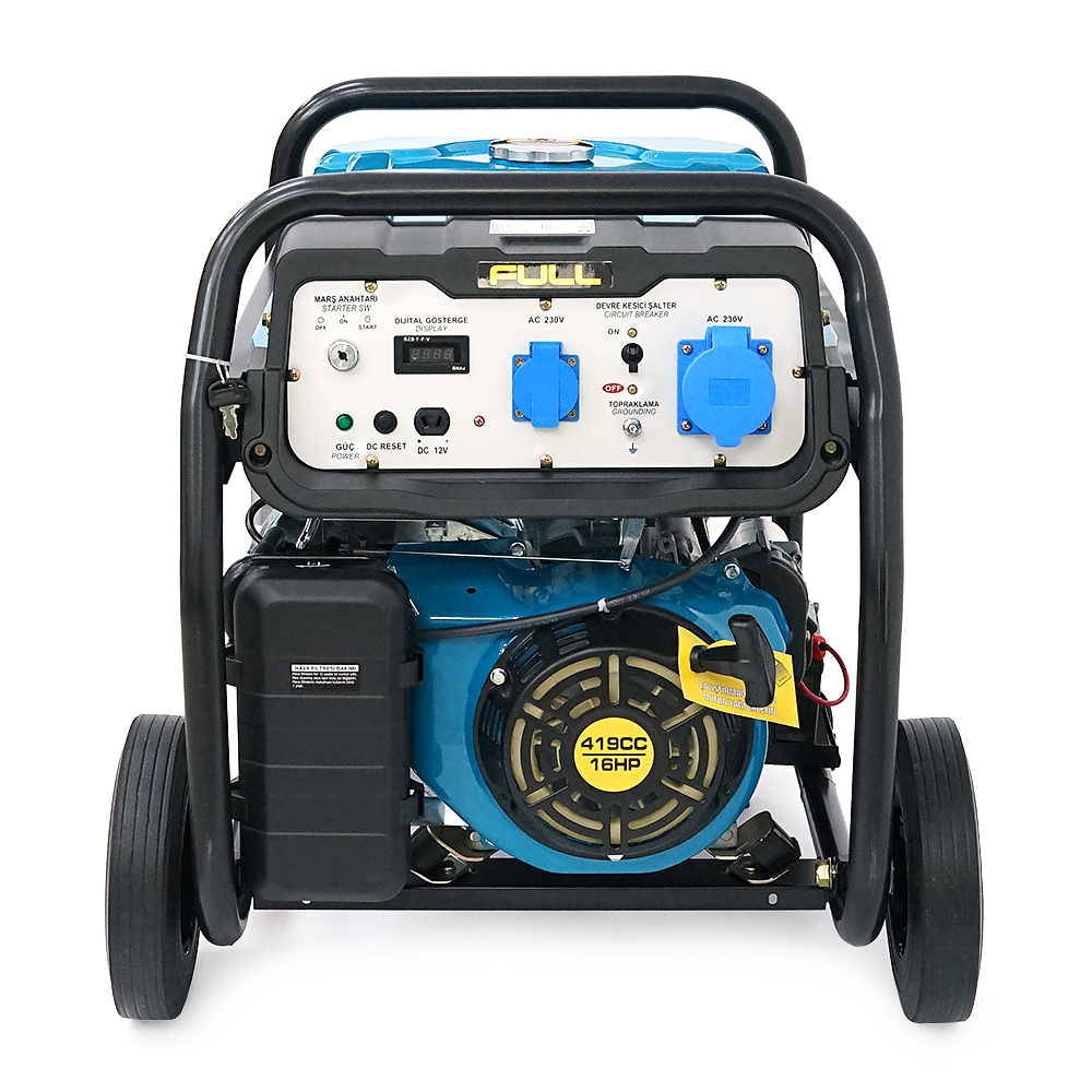 Генератор бензиновий FULL FGL 8000LE, 1-фазний 230V, 50Hz, 8.1kVA/6.5kW, бак 28 л, витрата 2.6 л/год, пуск: ручний/стартер (без АКБ), 720х530х610 мм, 78 кг