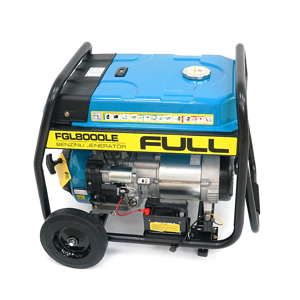 Генератор бензиновий FULL FGL 8000LE, 1-фазний 230V, 50Hz, 8.1kVA/6.5kW, бак 28 л, витрата 2.6 л/год, пуск: ручний/стартер (без АКБ), 720х530х610 мм, 78 кг
