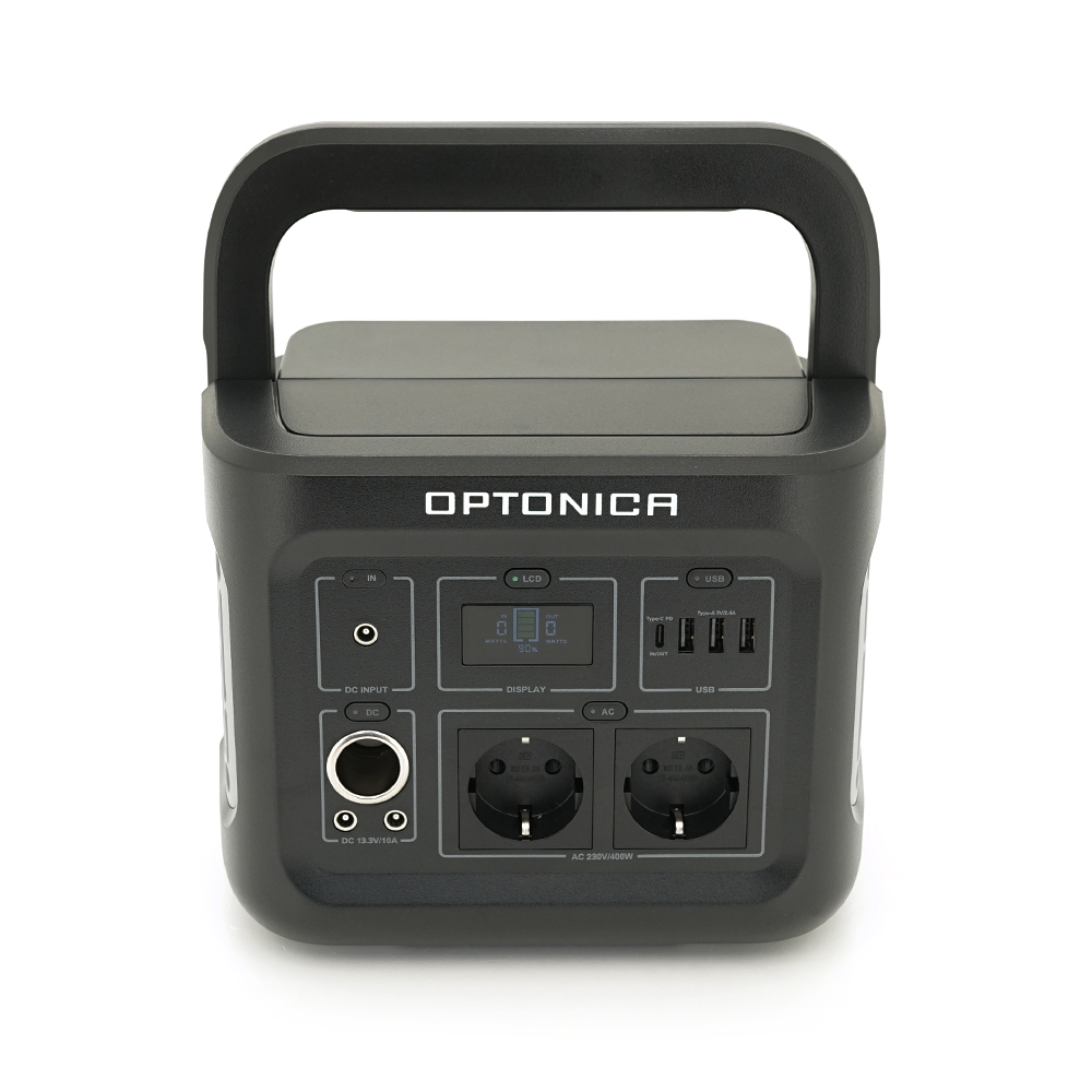 Зарядна станція Optonica B400-A1. Ємність 320Wt/h, Потужність 400Вт. Out:2xAC230, 2хDC13.3V/10A, USB-3x5V/2.4A, Type-C 60W(PD), 237х195х190мм. 5.9кг