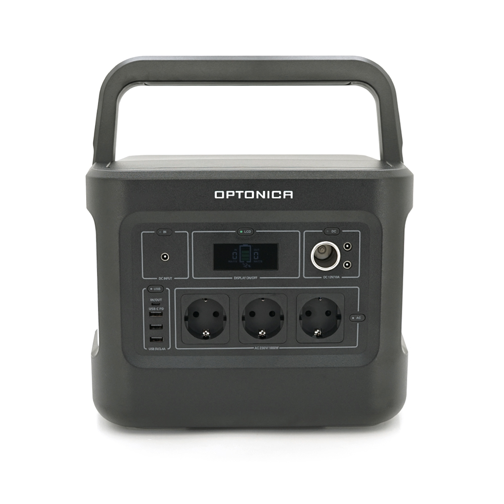 Зарядна станція Optonica B1000-A1. Об'єм 1036.8Wt/h, Потужність 1000W. Out:AC230, 2хDC13.3V/10A, USB-3x5V/2.4A, Type-C 100W(PD), 332х245х255мм. 9.1кг