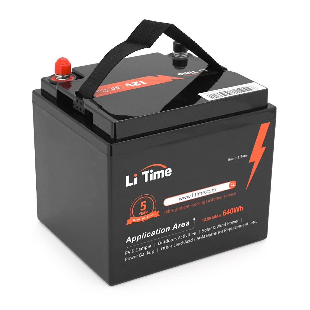 Акумуляторна батарея Li-TIME LiFePO4 12,8V 50Ah 640Wh(100/100A), BASIC, заряд 14,4В/10А, до 6000 циклів, (198 x 166 x 170мм), 5,24kg, Q1