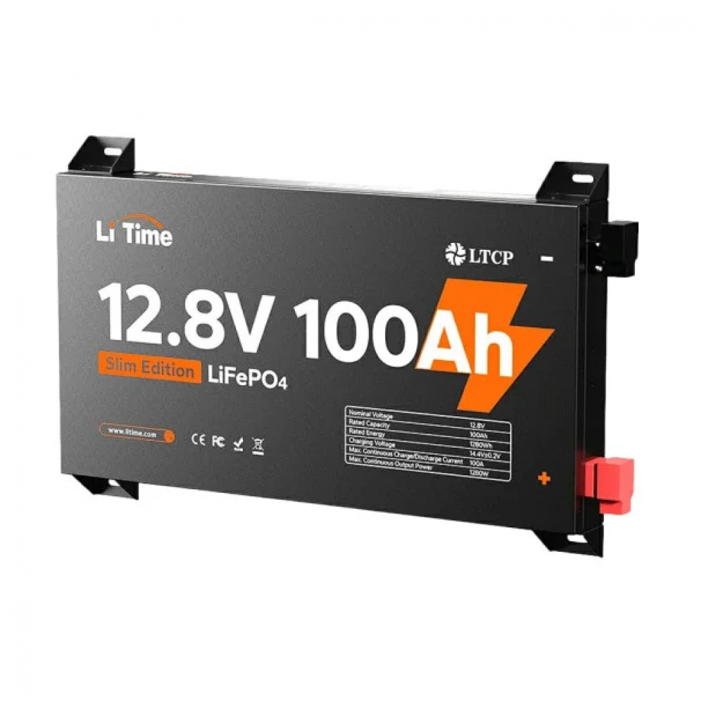 Акумуляторна батарея LiFePO4 Li-TIME 12.8V 100Ач 1280Wh, BMS 100A, METAL CASE, до 6000 циклів