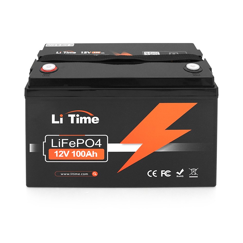 Акумуляторна батарея LiFePO4 Li-TIME 12.8V 100Ач 1280Wh,(100/100A), BASIC, M8, до 6000 циклів, 329*172*214mm