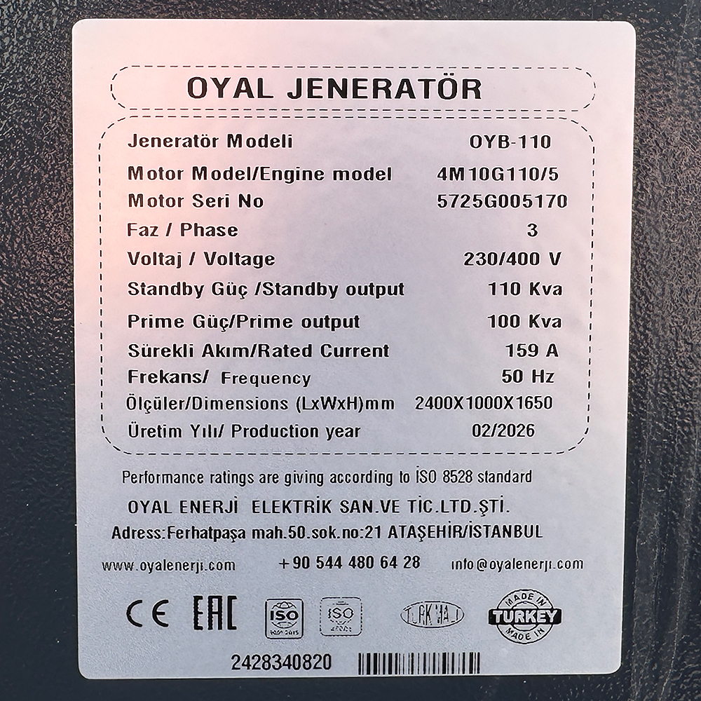 Генератор дизельний OYAL OYB-110 BAUDOUIN 110KVA/88KW, трифазний 230/400V, 50Hz (AVR+ATS(АВР) в комплекте)
