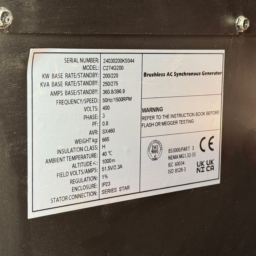 Дизельний генератор OYAL OYB-275 BAUDOUIN 6M16G275/5 275KVA/220KW, Альтернатор OYL270J, витрата 75% навантаження - 42,2 літри/годину, 230/400 В, 50 Гц (AVR+ATS), 3900x1200x2050 мм, 2795 кг, 520 л
