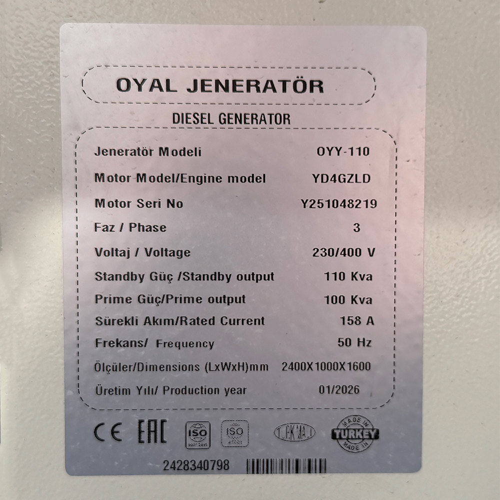 Генератор дизельный OYAL OYY-110 YANG DONG Y4110ZLD 110kVA/88kW, Alternator OYL274c
