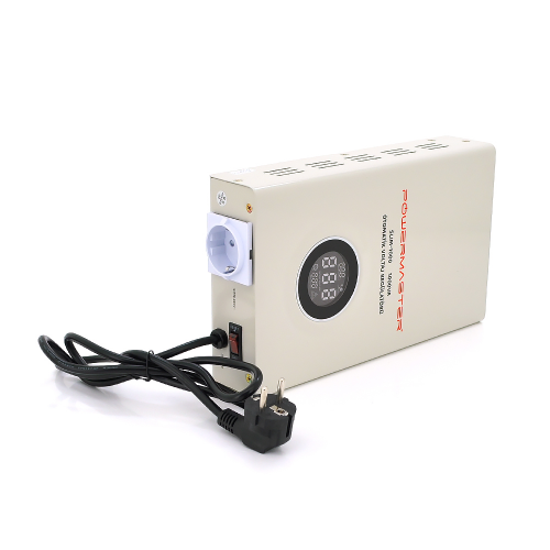 Стабілізатор напруги настінний релейний POWERMASTER SW-1000, 1000W, LED, 6 ступенів, 120-275V, 220±7%, 2 Shuko, Метал, White