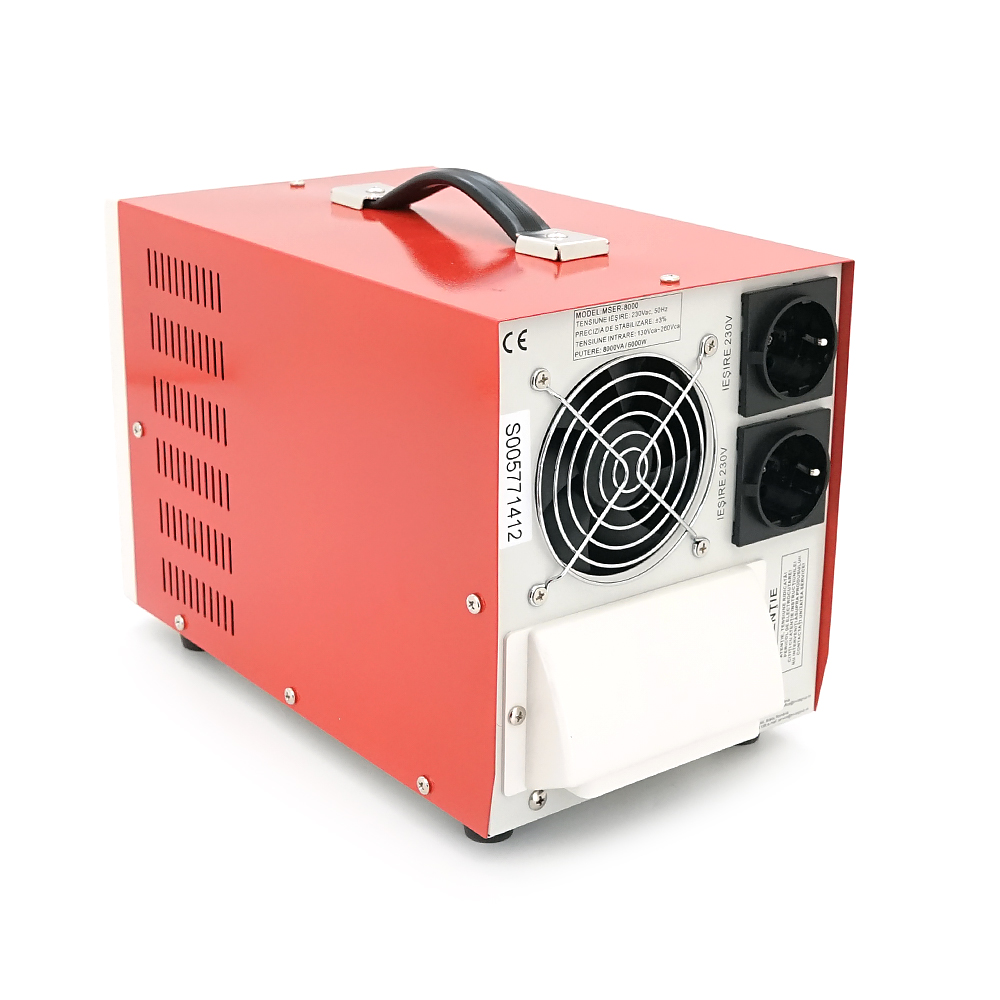 Стабілізатор напруги Conter MSER 8000 VA-V2/6000W однофазний, сервопривід, монтажу підлоги, LED дисплей, діапазон 130-260V, AC230±3%, 2*Shuko
