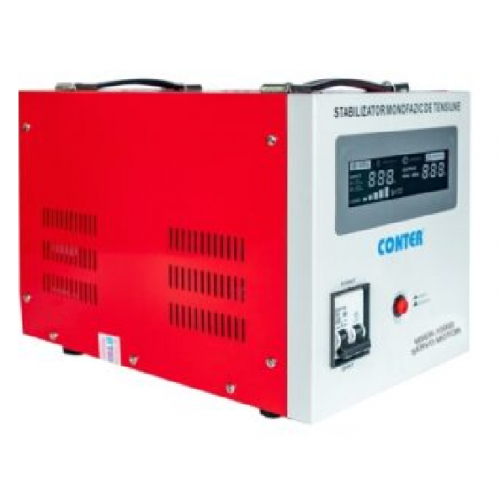 Стабілізатор напруги Conter MSER 10000 VA-V2/7500W однофазний, сервопривід, монтажу підлоги, LED дисплей, DC130-260V, AC230±3%,колодка, 220x335x230mm, 19.1kg