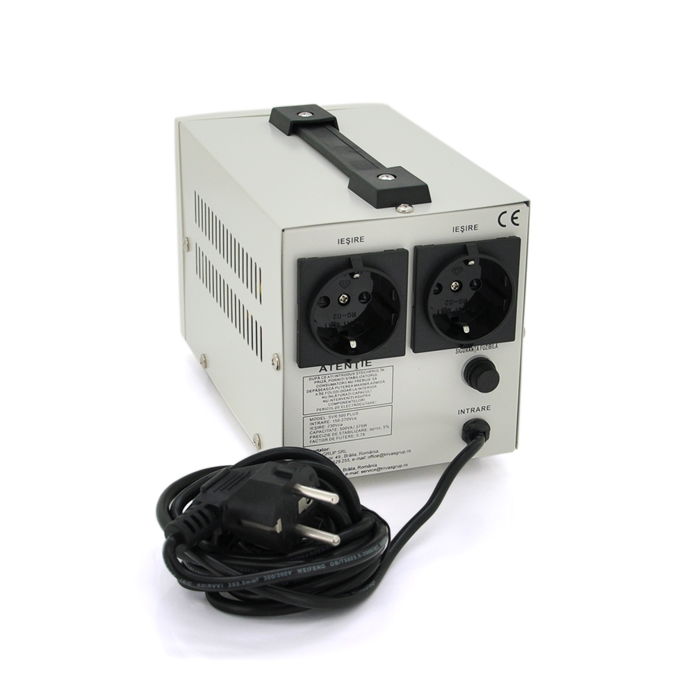 Стабілізатор напруги релейний Conter SVR-PLUS-500VA/375W однофазний, напольного монтажу, LED дисплей, DC150-270V, AC230±8%, 2*Shuko, Q8