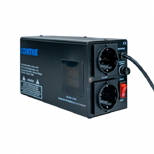 Стабілізатор напруги релейний Conter SVRS-1000VA/750W однофазний, напольного монтажу, LED дисплей, DC150-270V, AC230±8%, 2Shuko, Q8