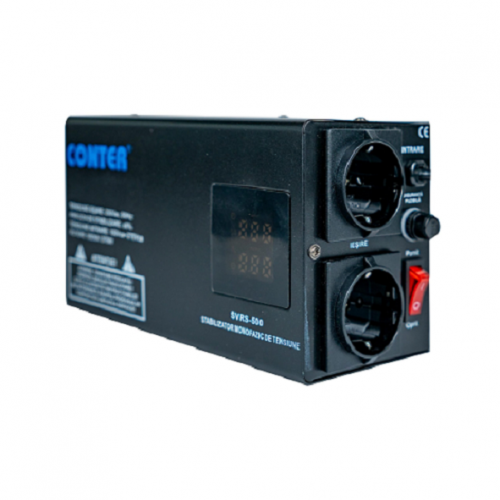 Cтабілізатор напруги релейний Conter SVRS-500VA/375W, 375Вт, Analog, LED дисплей, DC150-270V, AC230±8%, 2*Shuko, Q8