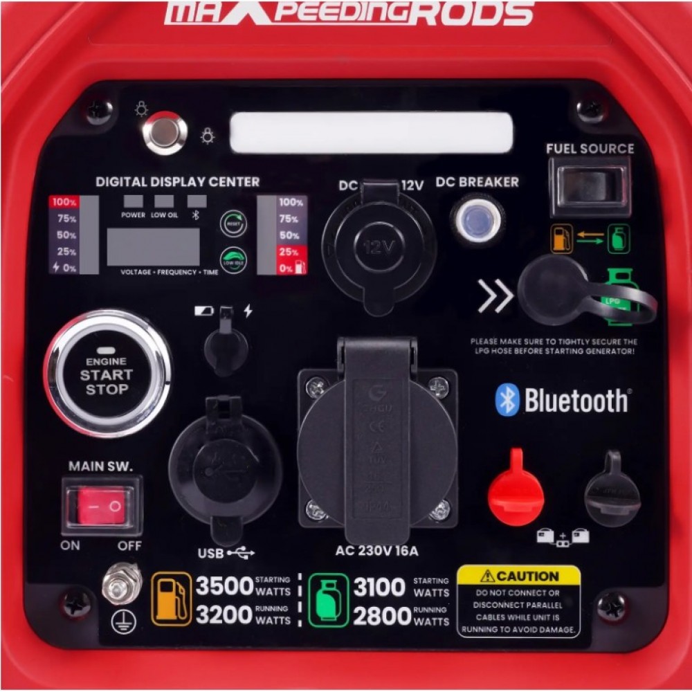 Генератор Інверторний БЕНЗИН/ГАЗ MXR4000GT (3,2 kW), однофазний, 220V, 50Hz, об'єм бака 4л, дистанційний запуск Bluetooh