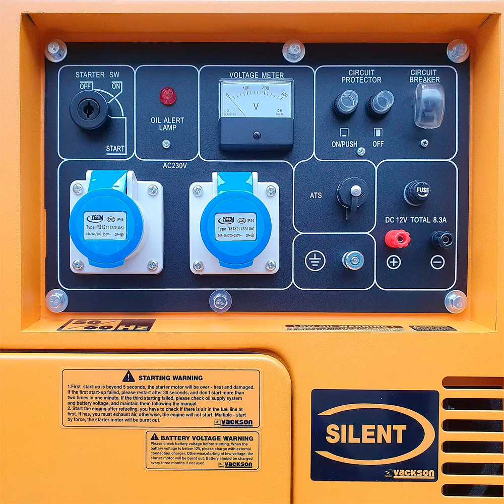 Генератор дизельный VACKSON KDE6700T+ATS, 1-фазный 230V, 50Hz, 5.5kVA/5.0kW