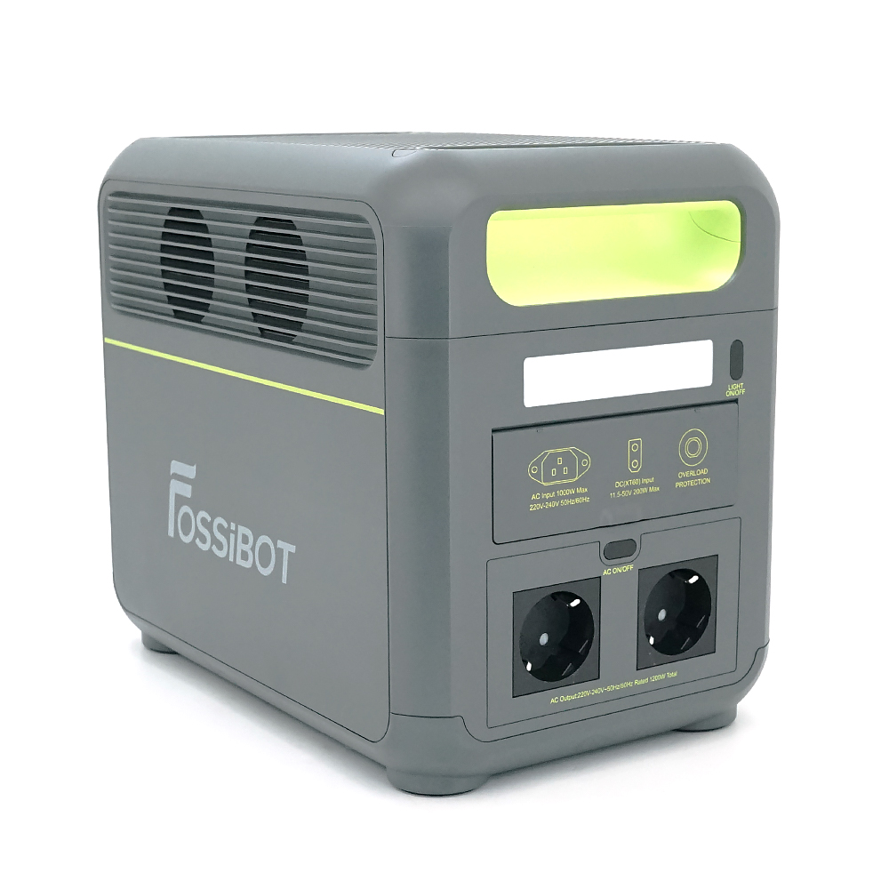 Портативна зарядна станція FOSSiBOT F1200, 1200W/1024Wh LiFePO₄, MPPT 200W max, CarPort-12V-10A, 2xAC230V, 2xUSB-A-18W, 2xUSB-C-100W, Wi-Fi, 2 мм, 11,5 кг