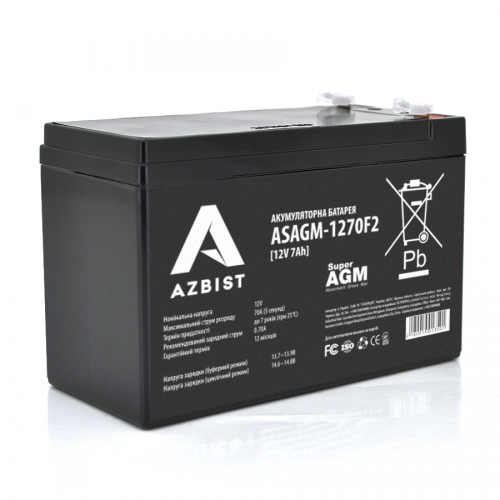 Акумулятор AZBIST Super AGM ASAGM-1270F2, Black Case, 12V 7.0Ah (151 х 65 х 94 (100)) Q10