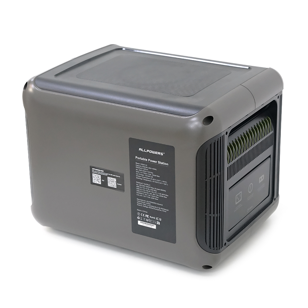 Зарядна станція ALLPOWERS R2500V2 APP Control, Wi-Fi, Bluetooth, 2500W, 2016Wh LiFePO4 3500Cycles, MPPT 1000w max, CAR port, DC12/24V, 4хAC 220V, 2xUSB-TYPE-C 200W, 2xUSB-A 18W, 2xUSB-A 36W, XT60, wireless 15W, Fast charge 60min, 456×360×346mm, 29kg