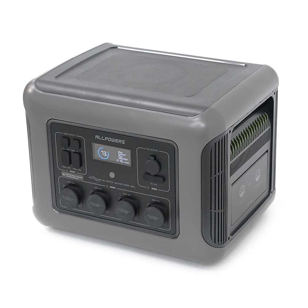 Зарядна станція ALLPOWERS R2500V2 APP Control, Wi-Fi, Bluetooth, 2500W, 2016Wh LiFePO4 3500Cycles, MPPT 1000w max, CAR port, DC12/24V, 4хAC 220V, 2xUSB-TYPE-C 200W, 2xUSB-A 18W, 2xUSB-A 36W, XT60, wireless 15W, Fast charge 60min, 456×360×346mm, 29kg