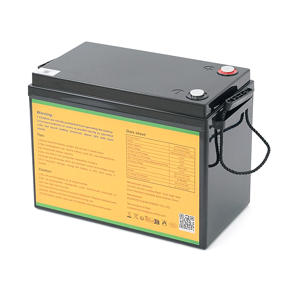 Акумуляторна батарея Eco-Worthy LiFePO4 25,6V 100Ah,(80/100A), -7°C до 60°C, винт M8, 340*188*245 мм. 18 кг