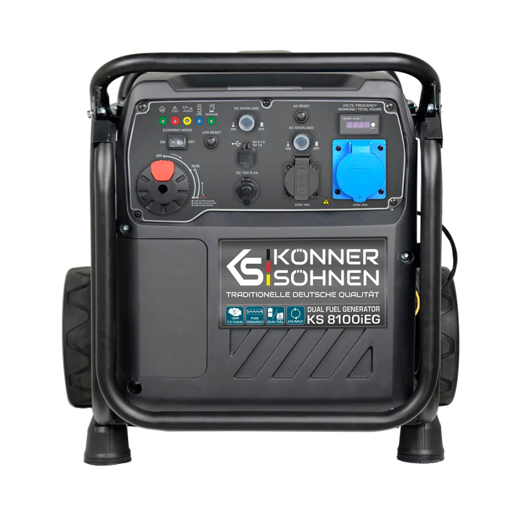 Генератор Інверторний ГАЗОБЕНЗИНОВИЙ Konner&Sohnen KS 8100iEG, 8kW (8.5kW), однофазний, 220V, 50Hz, об'єм 20л